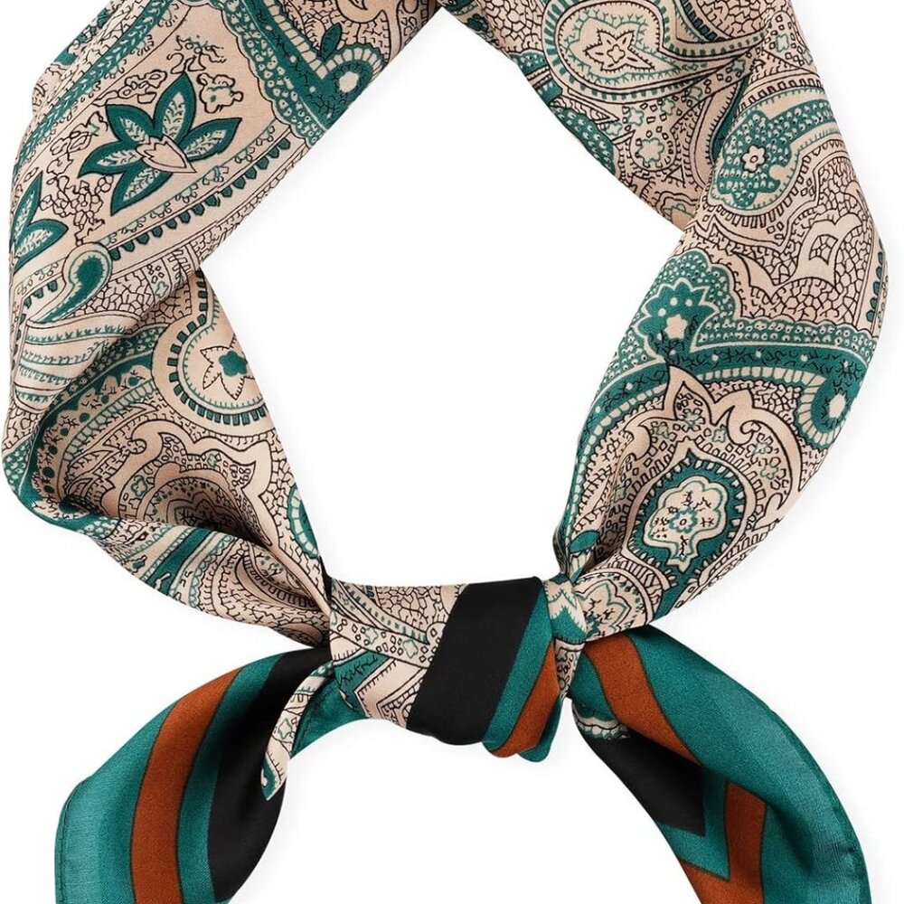 Vintage Silk Feel Square Scarf for Men Satin Bandana Tiny Pattern Print Neckerch